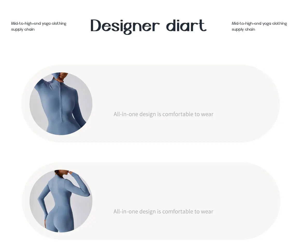 Women’s One-Piece Workout Jumpsuit – Long-Sleeve Push-Up Fitness Bodysuit