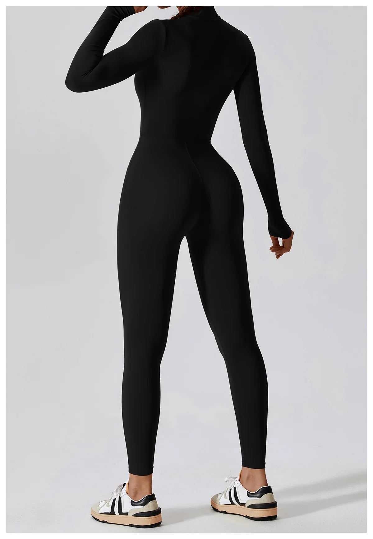 Women’s One-Piece Workout Jumpsuit – Long-Sleeve Push-Up Fitness Bodysuit