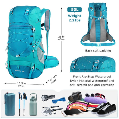50L Waterproof Hiking Backpack with Rain Cover – Trekking Rucksack
