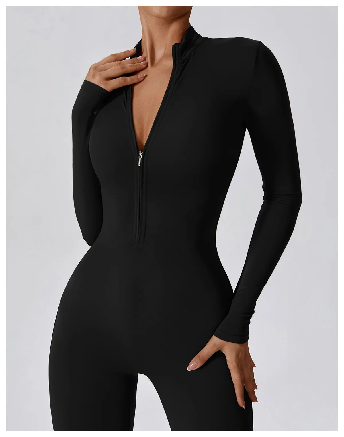 Women’s One-Piece Workout Jumpsuit – Long-Sleeve Push-Up Fitness Bodysuit