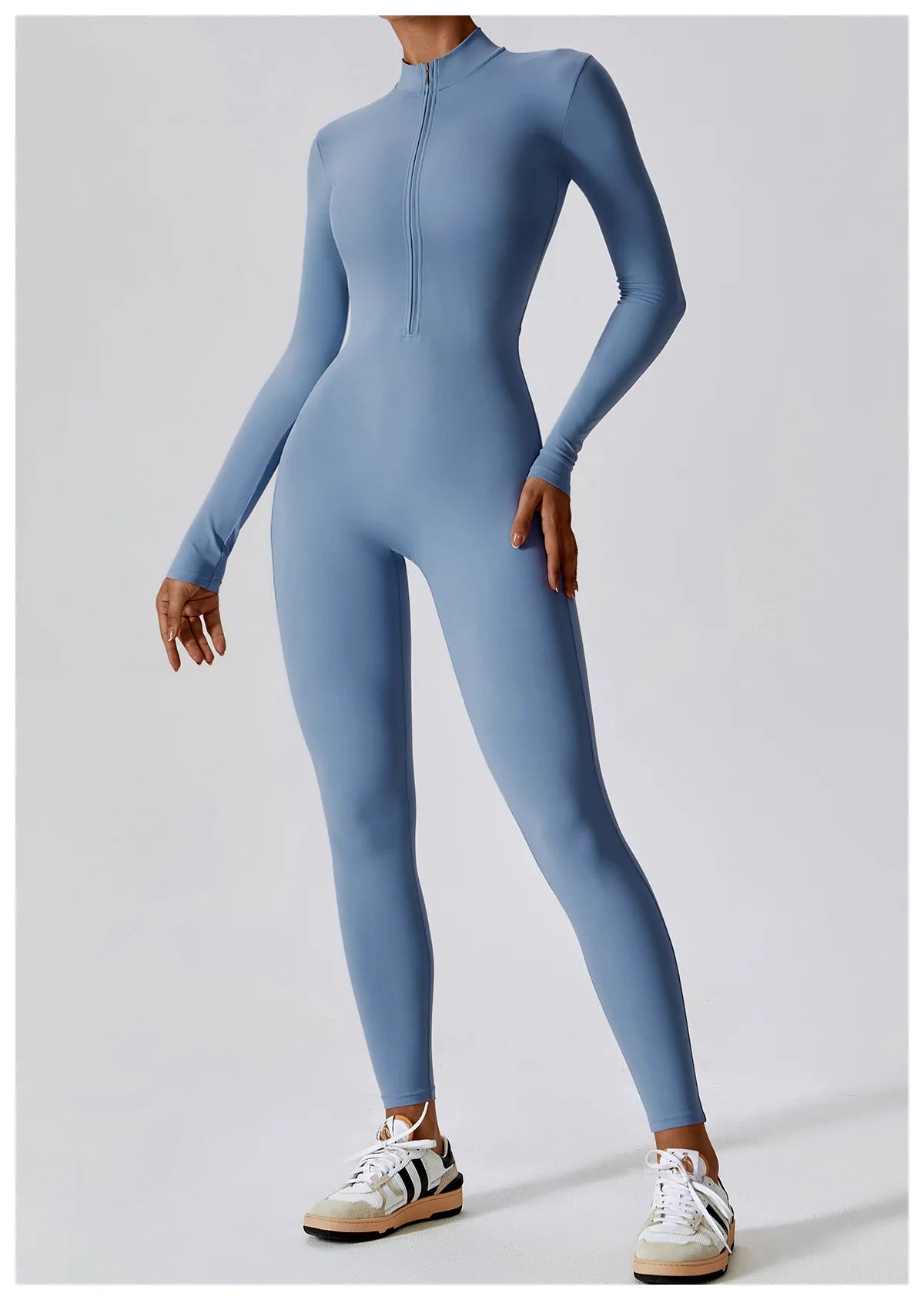 Women’s One-Piece Workout Jumpsuit – Long-Sleeve Push-Up Fitness Bodysuit