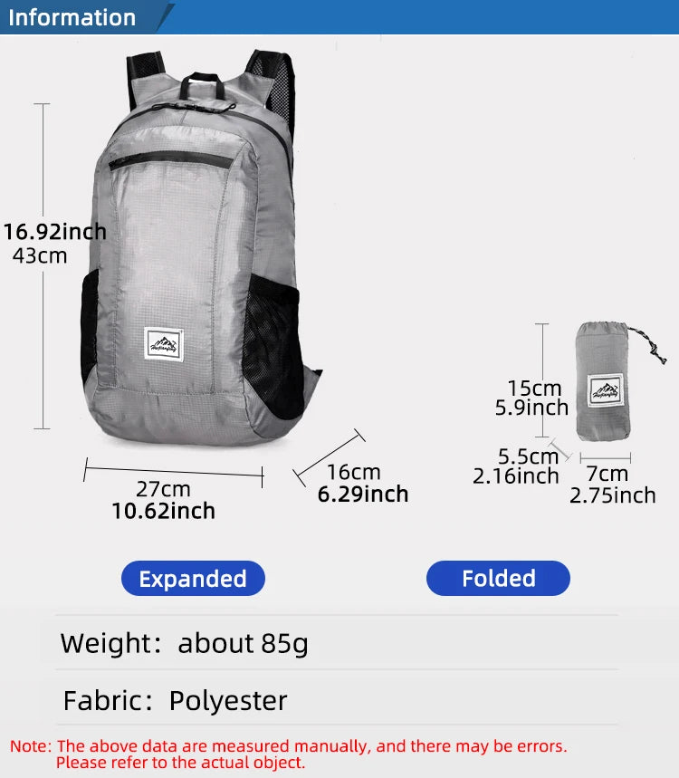 18L Portable Foldable Backpack Folding Mountaineering Bag Ultralight Outdoor Climbing Cycling Travel Knapsack Hiking Daypack