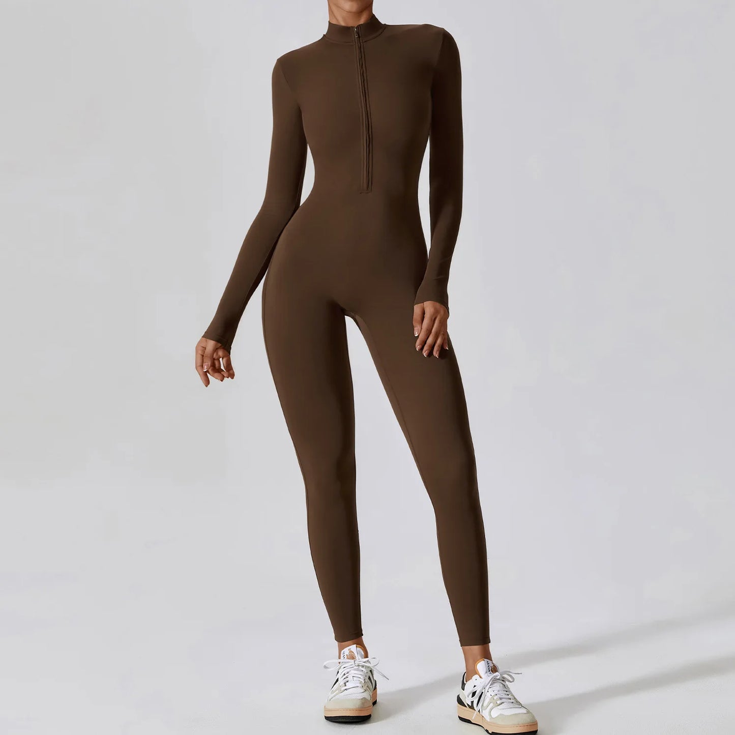 Women’s One-Piece Workout Jumpsuit – Long-Sleeve Push-Up Fitness Bodysuit