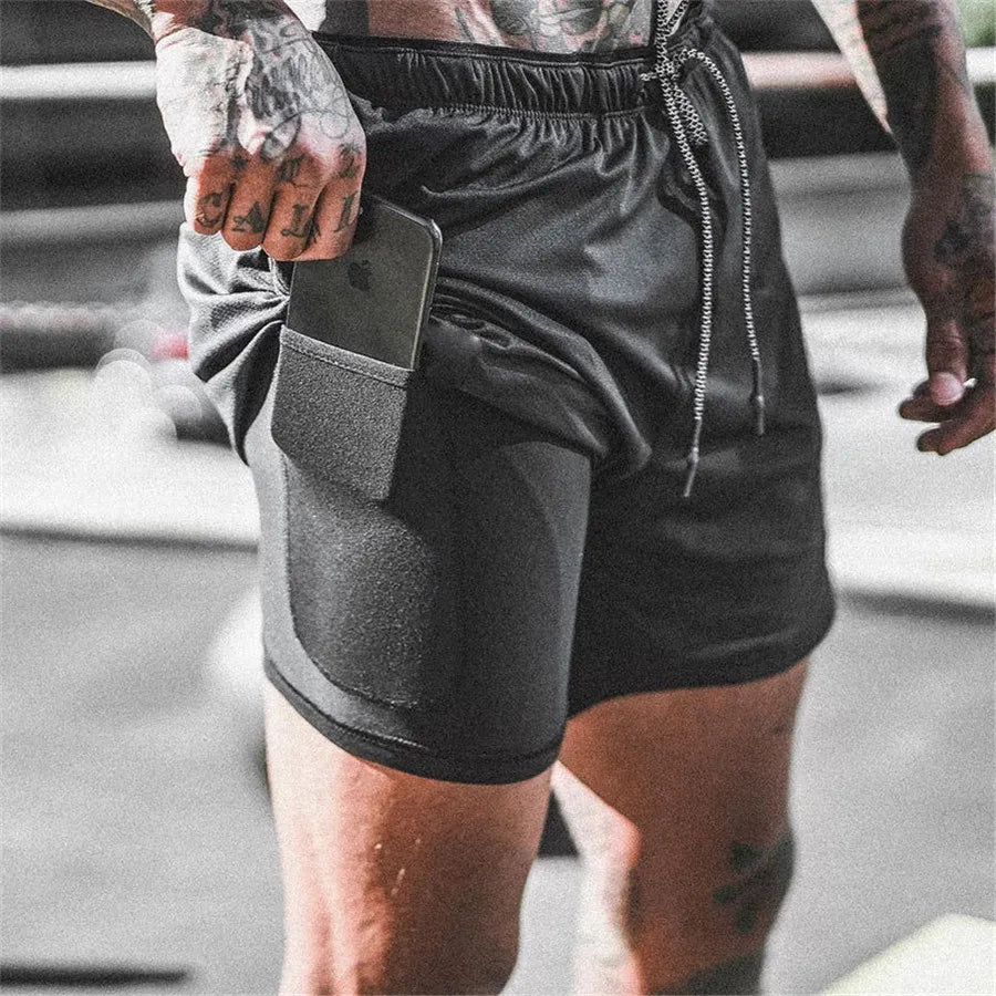 Men’s 2-in-1 Gym Running Shorts – Quick-Dry