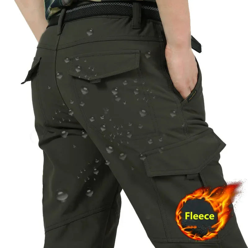 2024 Outdoor Work Tactical Pants Men Winter Casual Cargo Trousers Waterproof Fleece-lined Pant Elastic Hiking Traveling Workwear