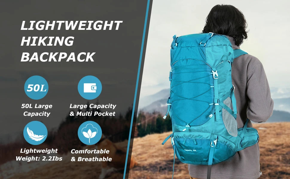 50L Waterproof Hiking Backpack with Rain Cover – Trekking Rucksack