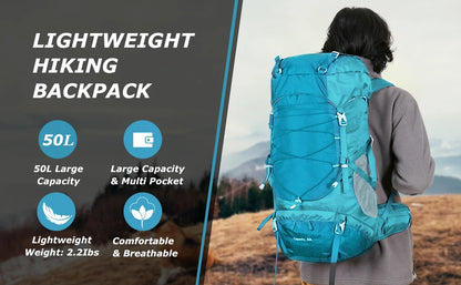 50L Waterproof Hiking Backpack with Rain Cover – Trekking Rucksack