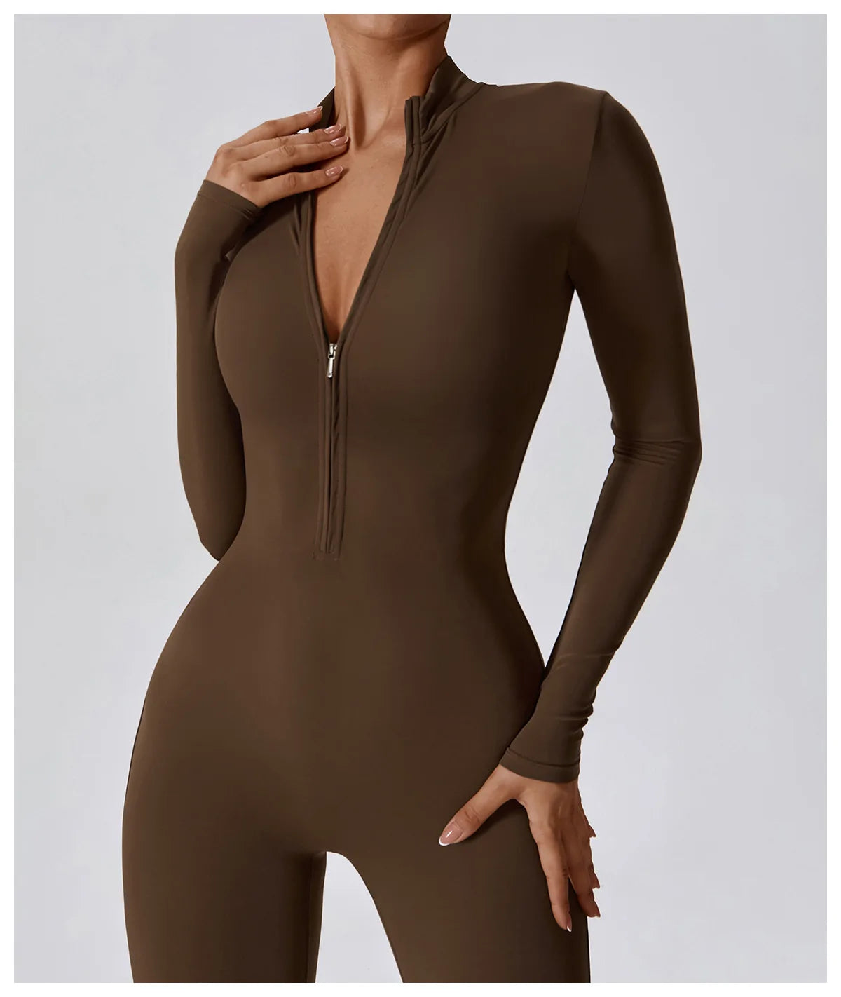 Women’s One-Piece Workout Jumpsuit – Long-Sleeve Push-Up Fitness Bodysuit